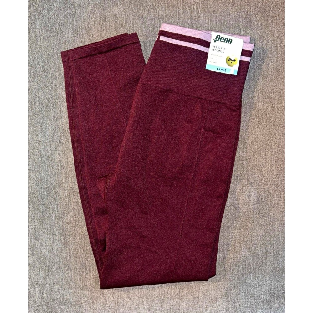 Penn Seamless High Waist Leggings Burgundy Pink Stripe Women’s Size L